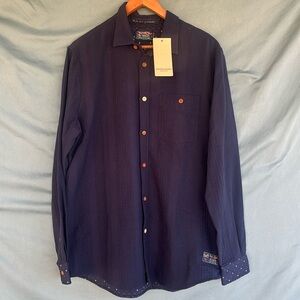 NWT Scotch & Soda Shirt Casual Large Mens Button Down Collared Cotton Navy Blue